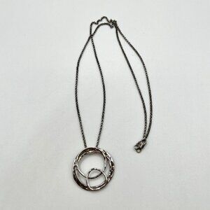 Sterling Silver Modernist Double Circle Pendant Necklace 925 Minimalist Artisan